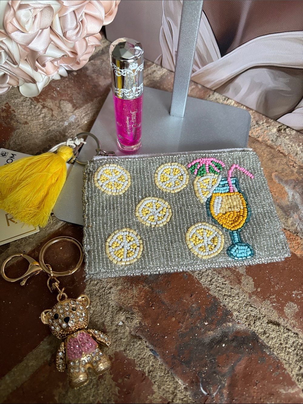 Beaded Cocktail Coin Purse with Yellow Tassel bundle